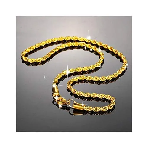 Yellow Chimes Chain for Men and Boys Golden Twisted Rope Neck Chain for Men | Stainless Steel Chains for Men | Birthday Gift for Men and Boys Anniversary Gift for Husband