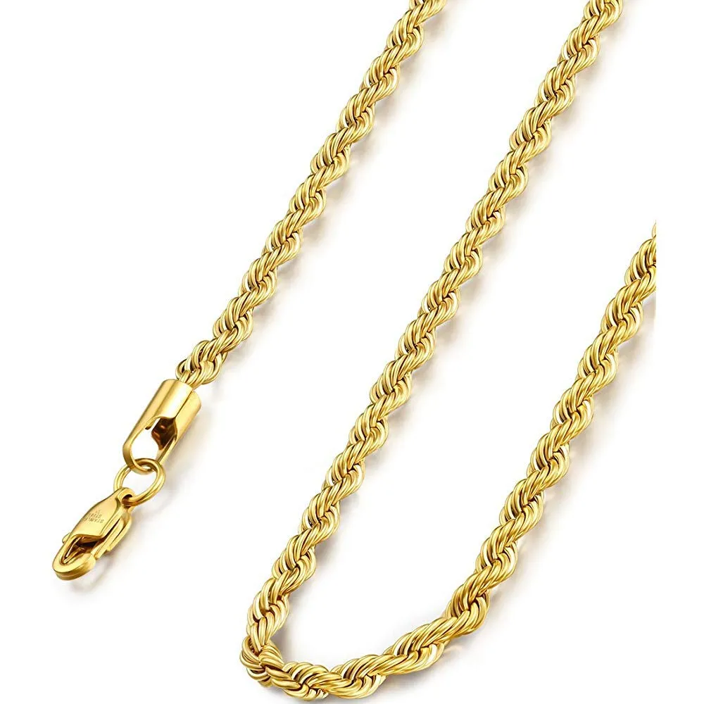 Yellow Chimes Chain for Men and Boys Golden Twisted Rope Neck Chain for Men | Stainless Steel Chains for Men | Birthday Gift for Men and Boys Anniversary Gift for Husband