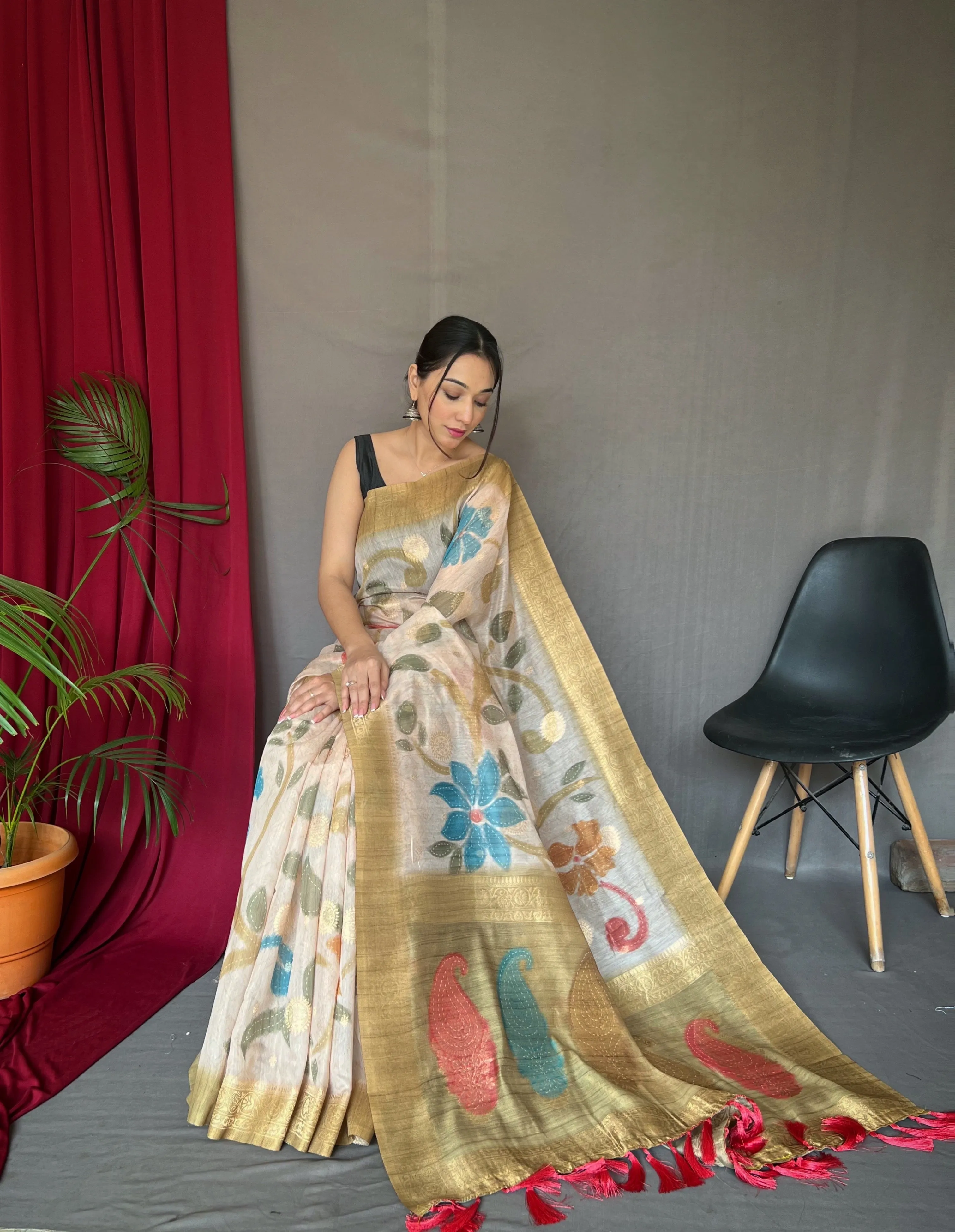 Yellow Gold Saree in Pure Chanderi Banarasi Silk