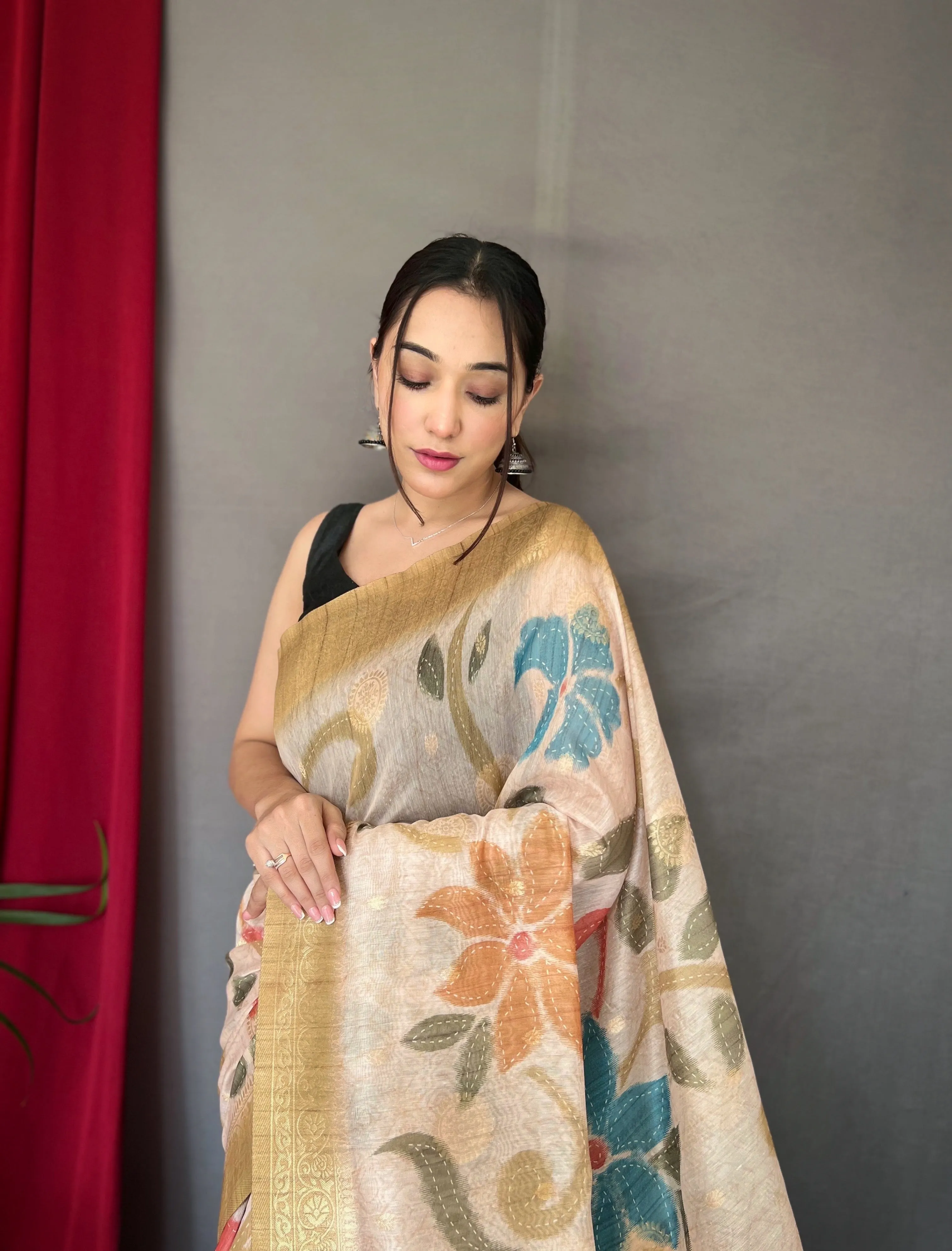 Yellow Gold Saree in Pure Chanderi Banarasi Silk