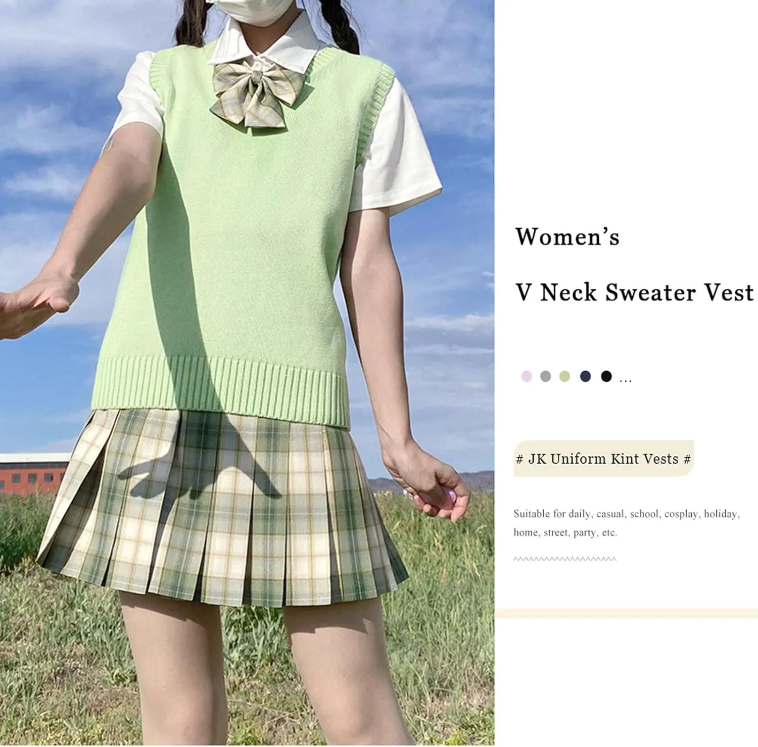 ZUEVI Women's Sweater Vest Classic V Neck Uniform Pullover Knitwear Tops Sleeveless Knitted Sweaters Vests
