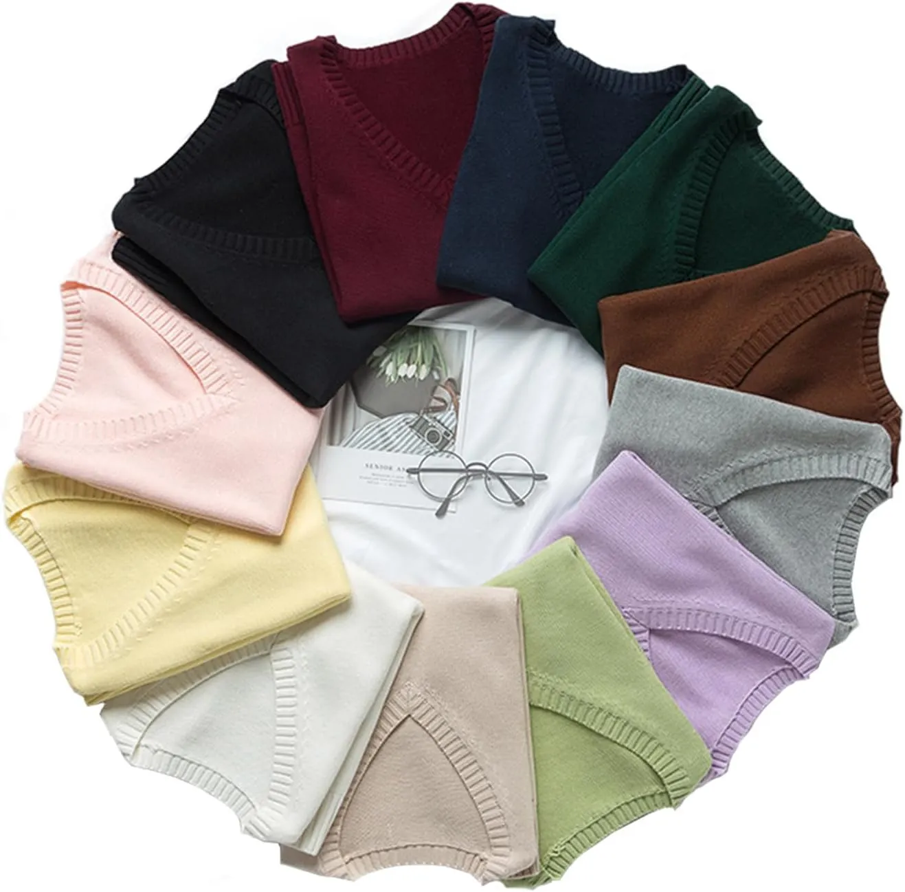 ZUEVI Women's Sweater Vest Classic V Neck Uniform Pullover Knitwear Tops Sleeveless Knitted Sweaters Vests
